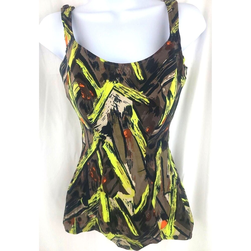 Vintage 1950s/60s Pinup Girl Rose Marie Reid Swimsuit one piece abstract green
